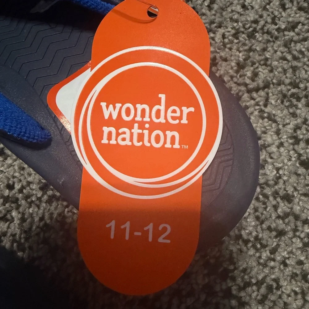 Wonder Nation Flip Flops Kids 11-12 Blue New Water Friendly Sport Thong Sandals‎
